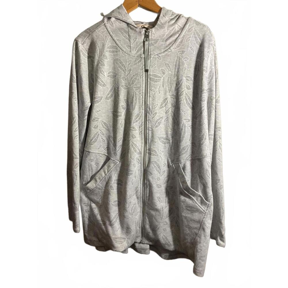 Soft Surroundings Light Gray Leaf Patterned Zip-U… - image 1